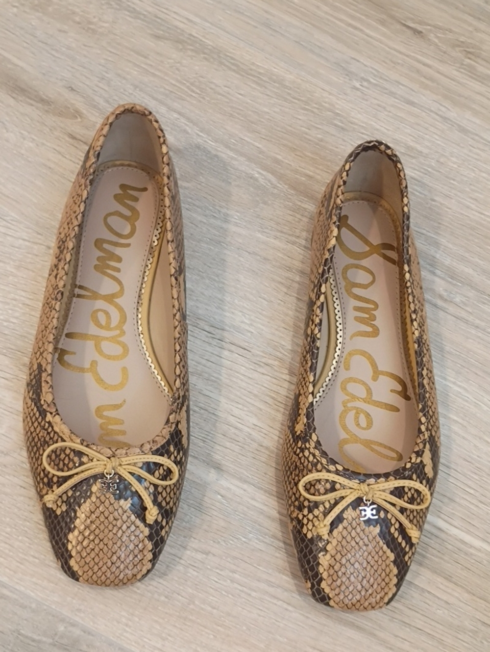 Sam Edelman Snake Print- Jillie Ballet Flats in Tan and Brown Square Toe Size 8